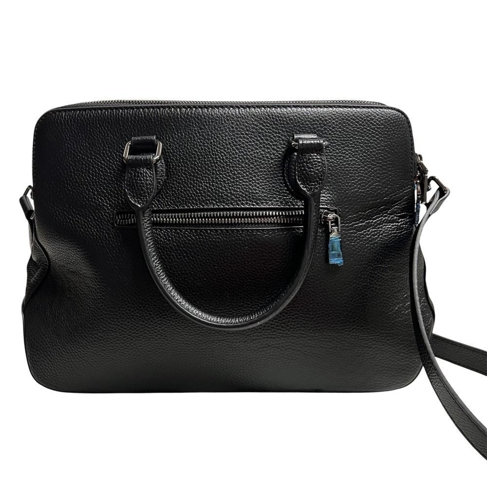 HESHE Women's Pebble Leather Shoulder Tote‎ Bag Black 12X4.5X10 Silver Hardware